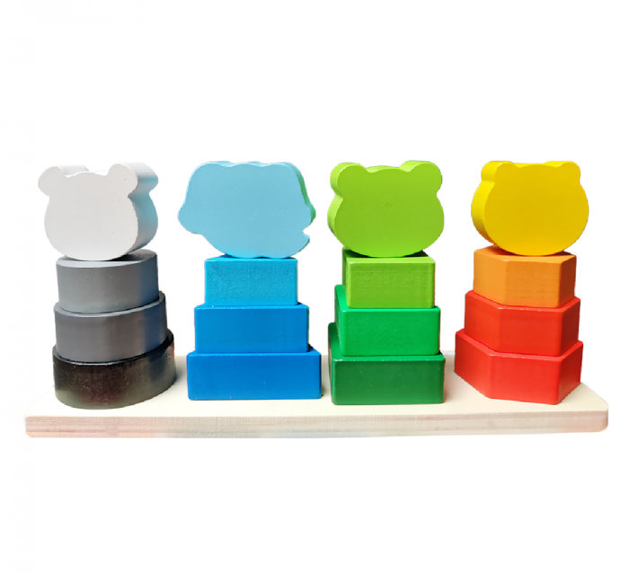 Jucarie din Lemn de Sortare si Stivuire Forme Geometrice si Animalute Montessori [6]
