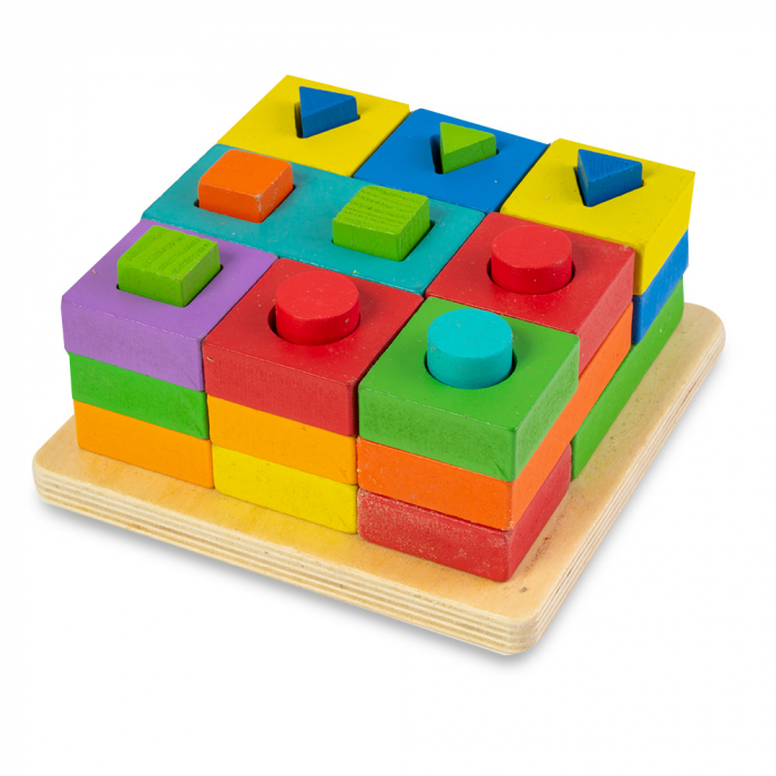 Jucarie din Lemn tip Montessori- Potrivire si Stivuire Blocuri de Constructie [1]