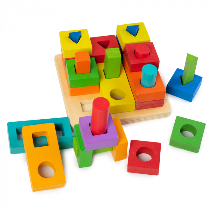Jucarie din Lemn tip Montessori- Potrivire si Stivuire Blocuri de Constructie [2]