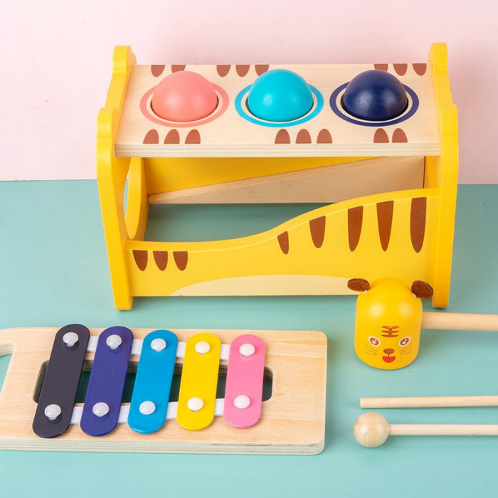 Joc Educational Multifunctional cu Xilofon, Pisicuta, Ciocan si Bile Multicolore [3]