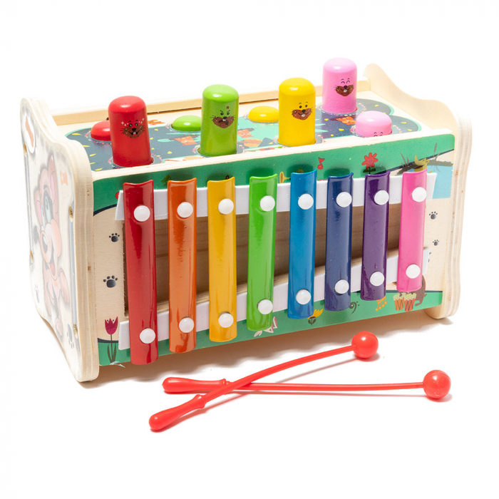 Jucarie Multifunctionala din Lemn Ciocanele si Xilofon - Catelus Montessori [2]