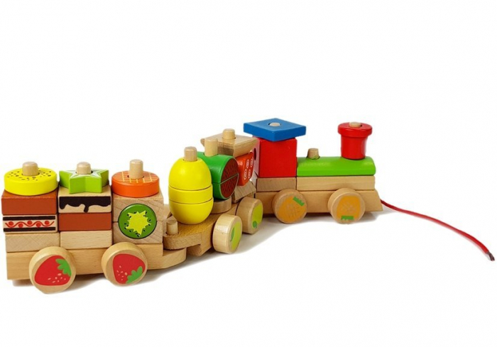 Jucarie Multifunctionala din Lemn Trenulet 30 Bucati - Fructe 42cm [5]