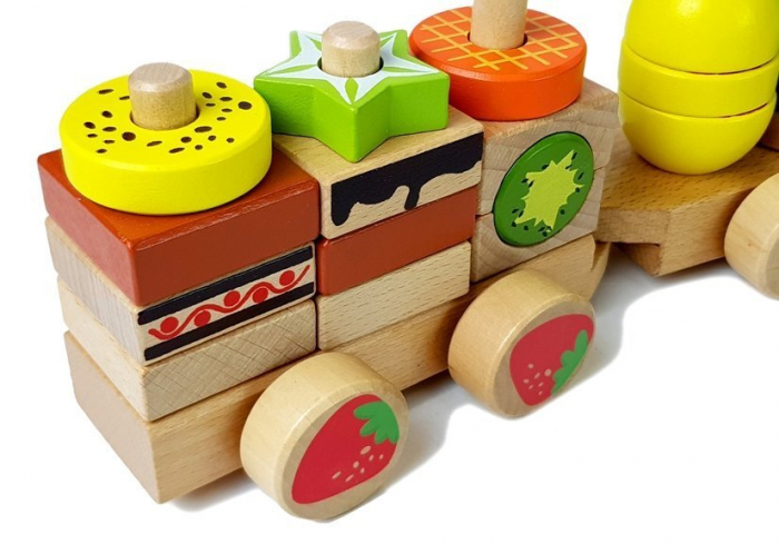 Jucarie Multifunctionala din Lemn Trenulet 30 Bucati - Fructe 42cm [7]