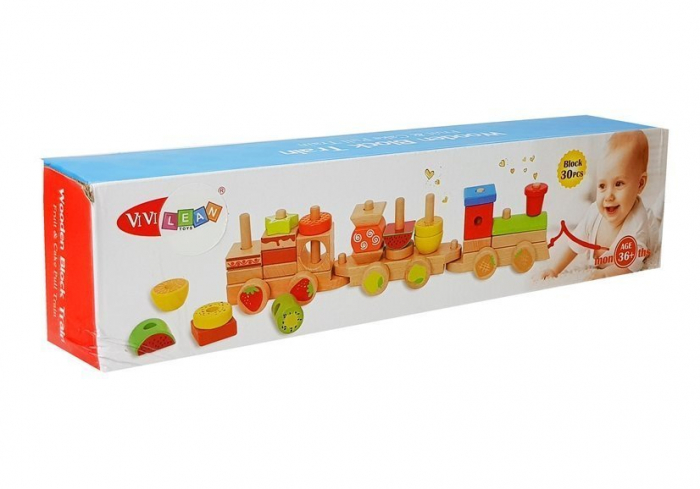 Jucarie Multifunctionala din Lemn Trenulet 30 Bucati - Fructe 42cm [8]