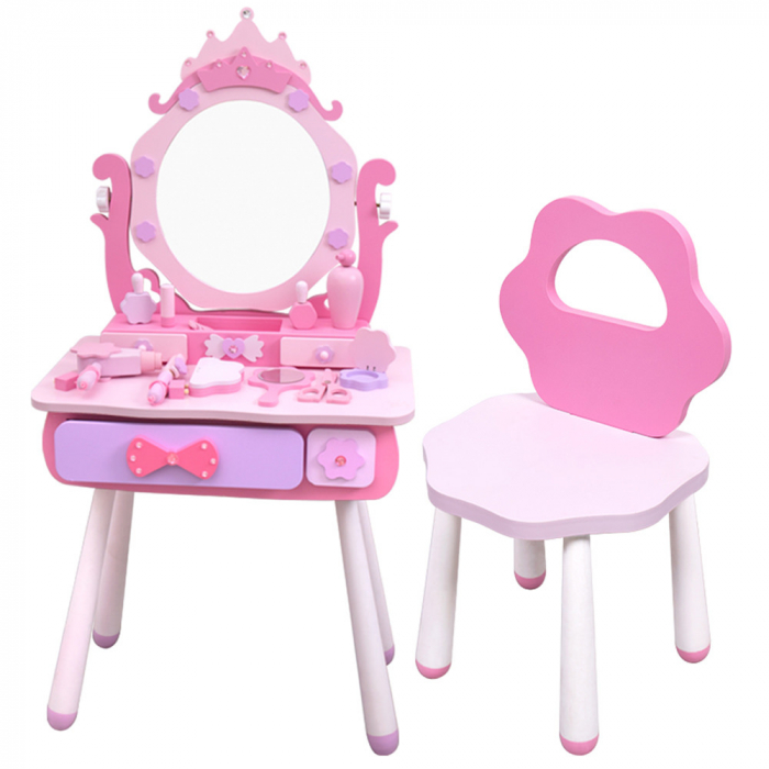 Masuta de make up din lemn cu scaunel tip floare si accesorii Montessori [1]