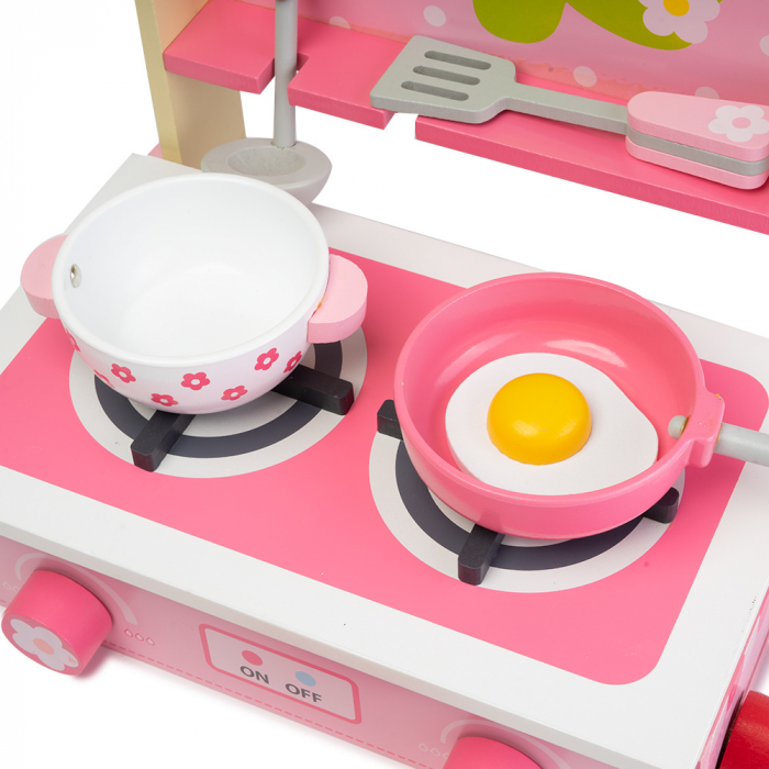 Mini Set de Bucatarie din Lemn cu Floricele - 10 Piese Montessori [3]