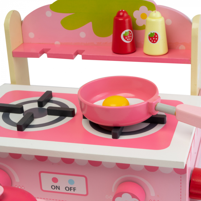 Mini Set de Bucatarie din Lemn cu Floricele - 10 Piese Montessori [5]