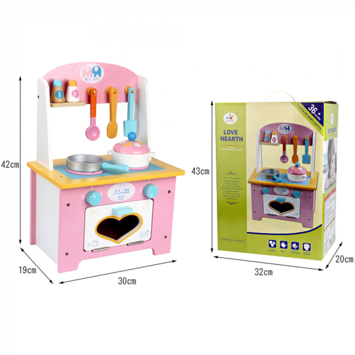 Mini Set de Bucatarie din Lemn Roz cu Accesorii si Inimioara [3]