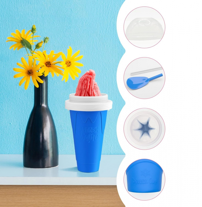 Pahar pentru Facut Slushy, MilkShake si Suc Inghetat - Albastru [7]