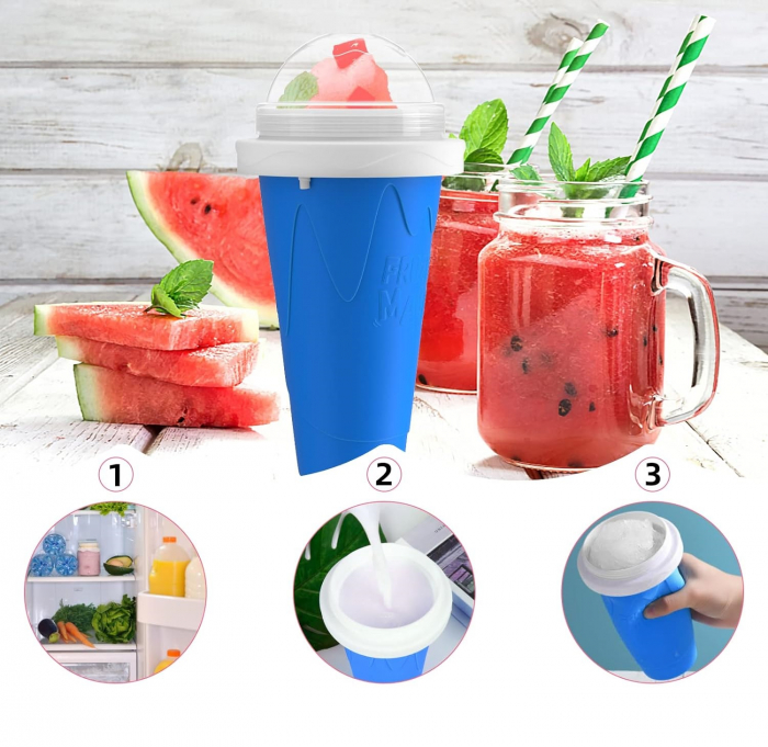 Pahar pentru Facut Slushy, MilkShake si Suc Inghetat - Albastru [8]