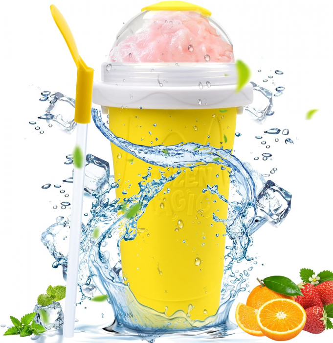 Pahar pentru Facut Slushy, MilkShake si Suc Inghetat - Galben [5]