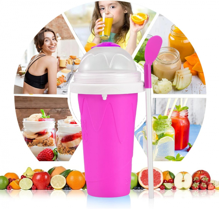 Pahar pentru Facut Slushy, MilkShake si Suc Inghetat - Roz [10]