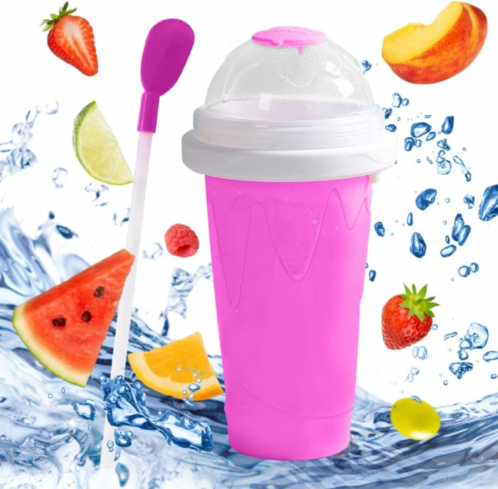 Pahar pentru Facut Slushy, MilkShake si Suc Inghetat - Roz [4]