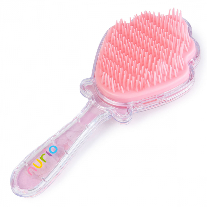 Perie de Par pentru Fetite, cu Dinti Moi, in Forma de Scoica, cu Confetti si Cerb, 19.5 cm - Nurio [2]