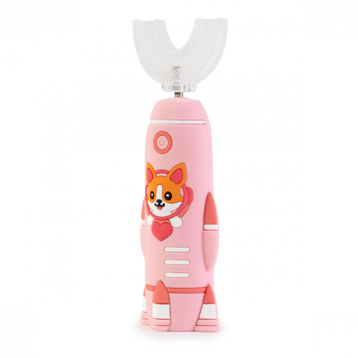 Periuta de Dinti Electrica Sonica pentru Copii cu Incarcare USB, 6 Moduri de Curatare si 2 Capete de Periere - Catelus - Roz [3]