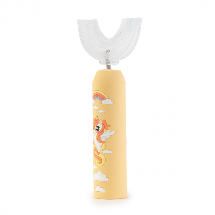 Periuta de Dinti Electrica Sonica pentru Copii cu Incarcare USB, 6 Moduri de Curatare si 2 Capete de Periere - Unicorn - Galben [3]