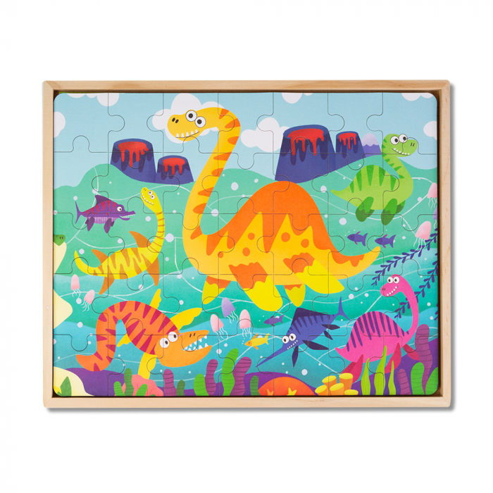 Puzzle 3 in 1 din Lemn - Dinozauri Montessori - RESIGILAT