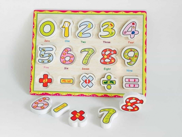 Puzzle 3D din Lemn cu Cifre cu Floricele si Stelute si Simboluri Montessori [2]