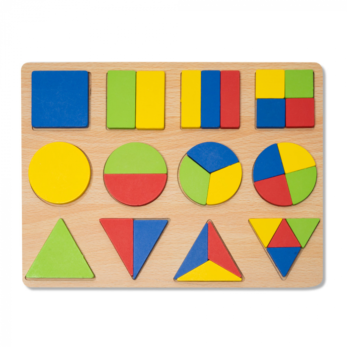Puzzle 3D din Lemn cu Forme Geometrice Colorate Montessori - RESIGILAT