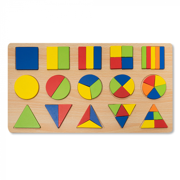 Puzzle 3D din Lemn cu Forme Geometrice Colorate Montessori - RESIGILAT