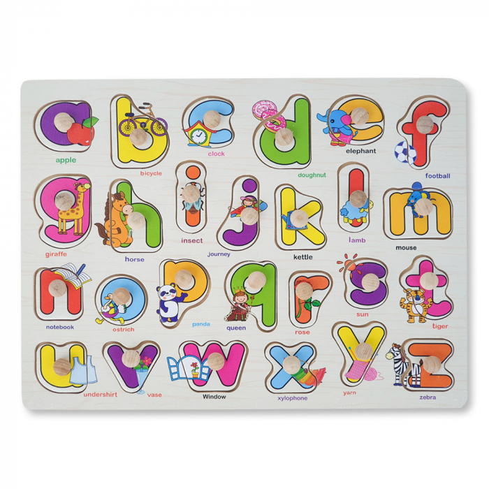Puzzle din Lemn cu Litere si Desene Vesele Montessori - RESIGILAT