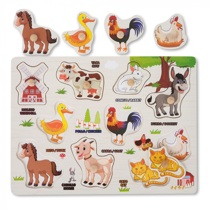 Puzzle din Lemn cu Pui de Animale Domestice Montessori - RESIGILAT