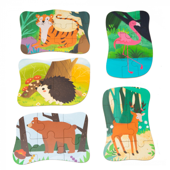 Puzzle din Lemn cu Animalute in Cutie Metalica Montessori [2]