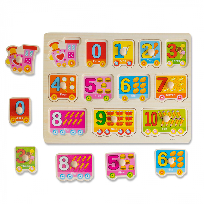 Puzzle din Lemn Incastru, Trenulet cu Vagoane Numerotate, 12 Piese Montessori [2]