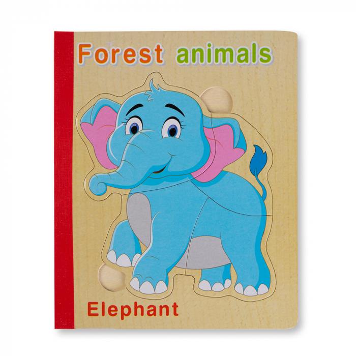 Puzzle din Lemn tip Carte - Elefant - Forest Animals Montessori