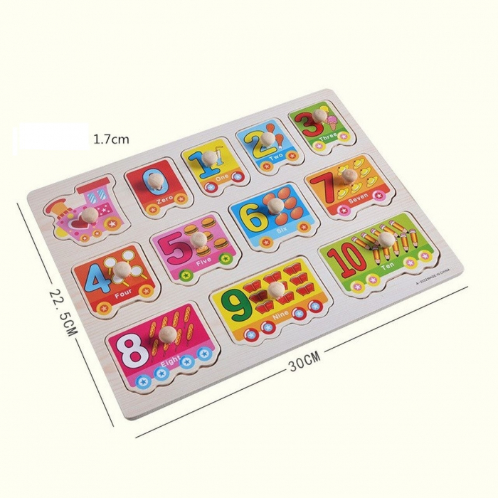 Puzzle din Lemn Incastru, Trenulet cu Vagoane Numerotate, 12 Piese Montessori [6]