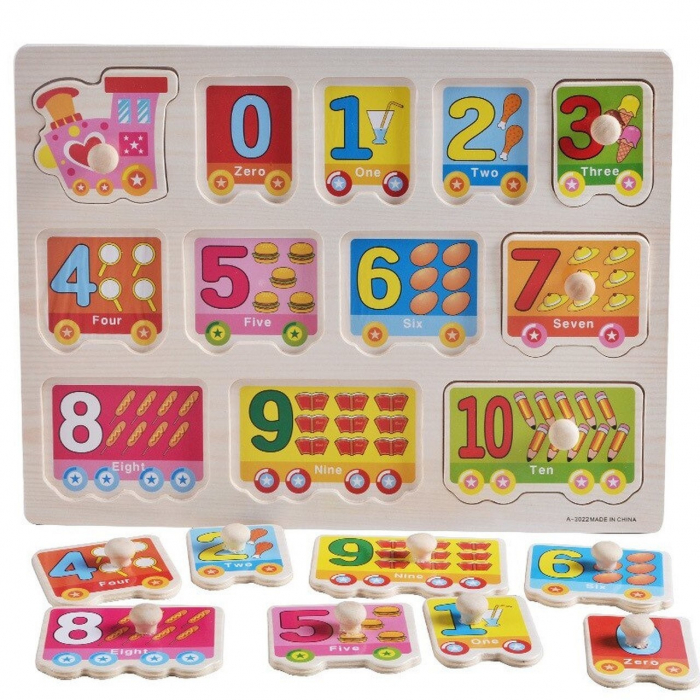 Puzzle din Lemn Incastru, Trenulet cu Vagoane Numerotate, 12 Piese Montessori [5]