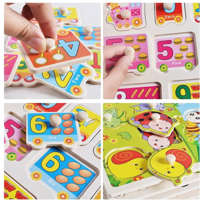 Puzzle din Lemn Incastru, Trenulet cu Vagoane Numerotate, 12 Piese Montessori [3]