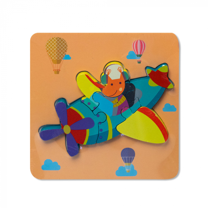 Puzzle mic 3D din Lemn - Avion Montessori