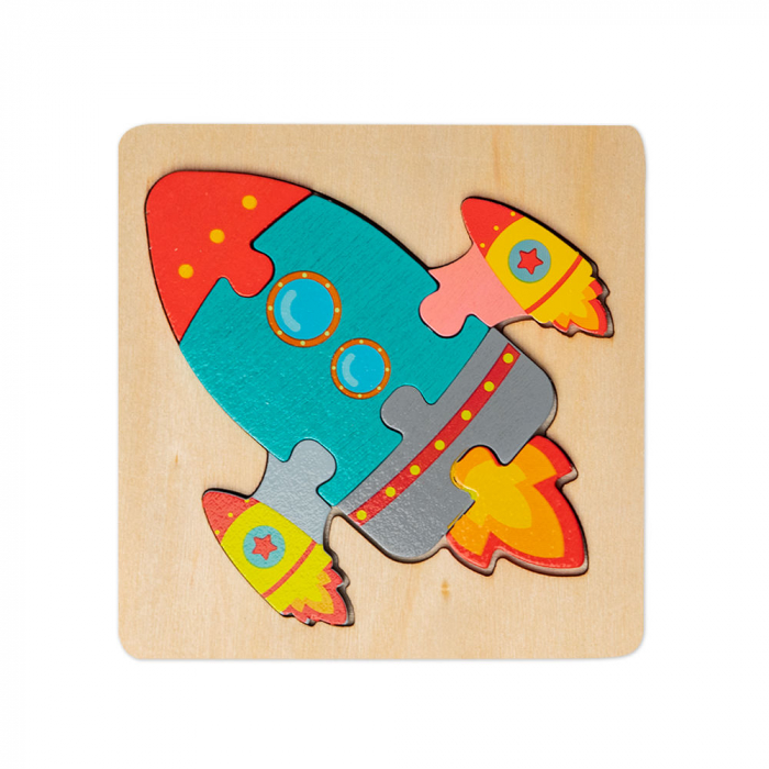 Puzzle Mic 3D din Lemn - Racheta Montessori [3]