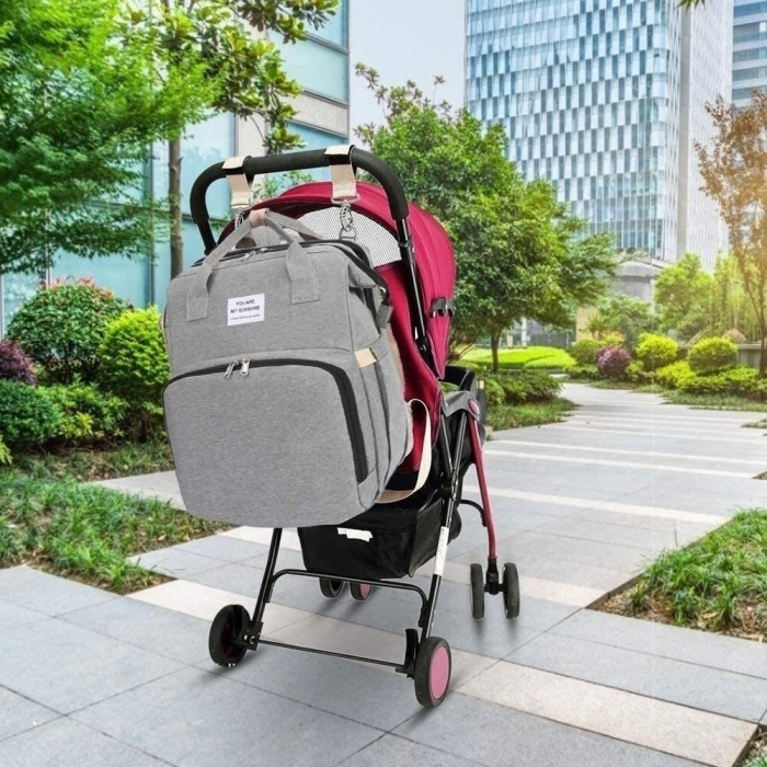 Rucsac Multifunctional pentru Scutece Bebelusi cu Patut Pliabil - Gri [6]
