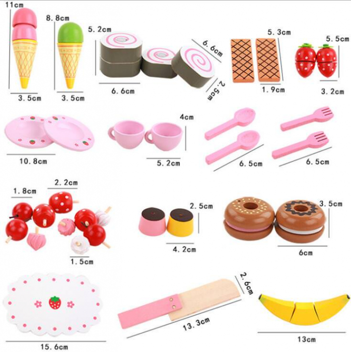 Set de Inghetata, Dulciuri si Ceai din Lemn in Cutie Roz cu Capsuna [3]