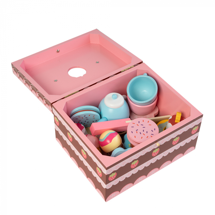 Set de ceai si dulciuri din lemn în cutie - Strawberry Chocolate Party Montessori [3]