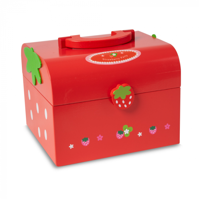 Set de ceai si tort aniversar din lemn în cutie - Strawberry Party [1]
