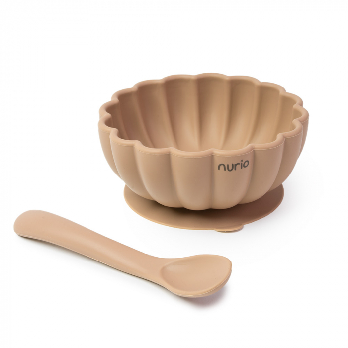 Set de Masa Bol si Lingurita din Silicon - Bej [2]