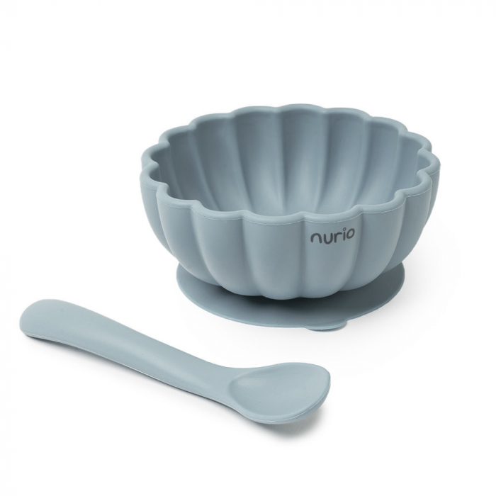 Set de Masa Bol si Lingurita din Silicon - Gri/Albastru [2]