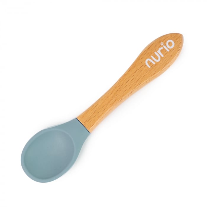 Set Diversificare din Silicon - Lingurita cu Maner din Bambus - Gri/Albastru [3]