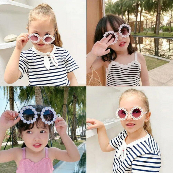 Set Ochelari de Soare pentru Fetite, Model Floricele Vesele, Marime Universala - Alb [9]