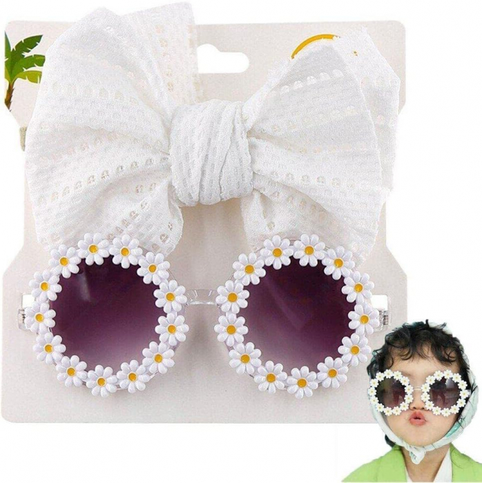 Set Ochelari de Soare pentru Fetite, Model Floricele Vesele, Marime Universala - Alb [7]