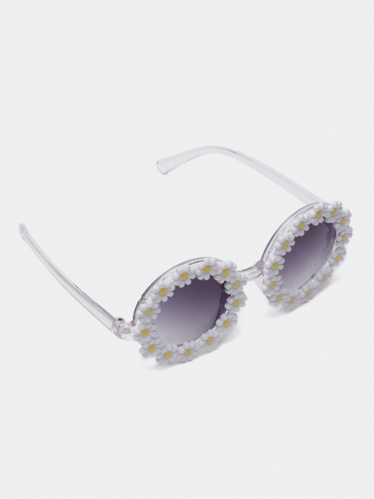 Set Ochelari de Soare pentru Fetite, Model Floricele Vesele, Marime Universala - Alb [5]