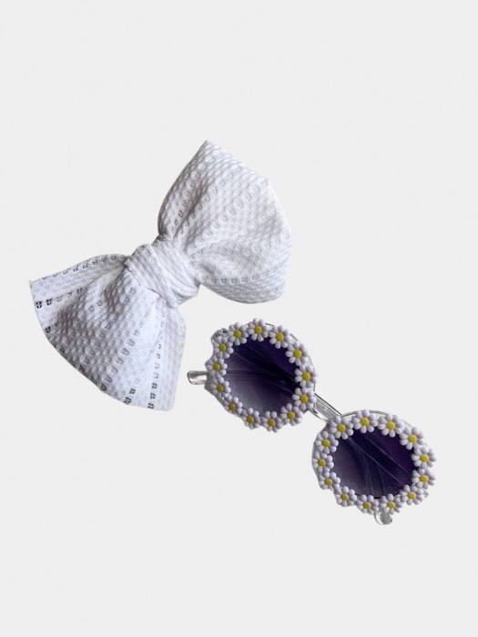Set Ochelari de Soare pentru Fetite, Model Floricele Vesele, Marime Universala - Alb [12]