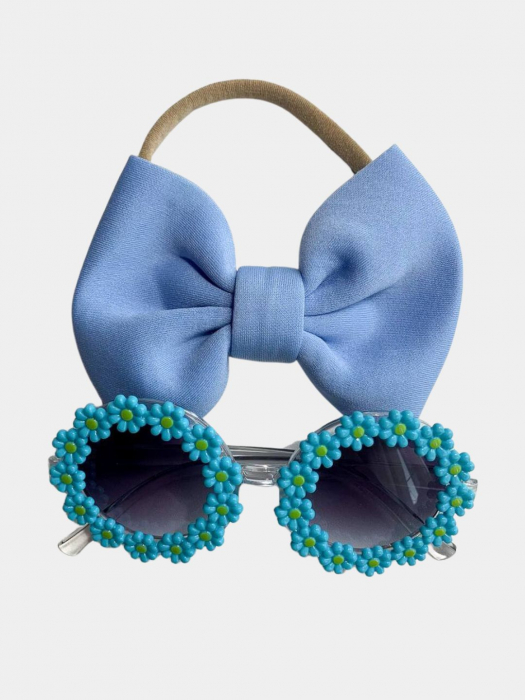 Set Ochelari de Soare pentru Fetite, Model Floricele Vesele, Marime Universala - Albastru [4]