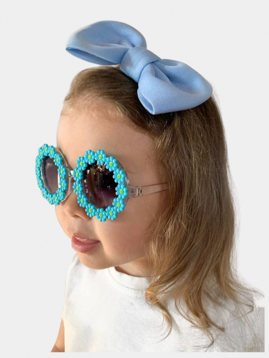 Set Ochelari de Soare pentru Fetite, Model Floricele Vesele, Marime Universala - Albastru [2]