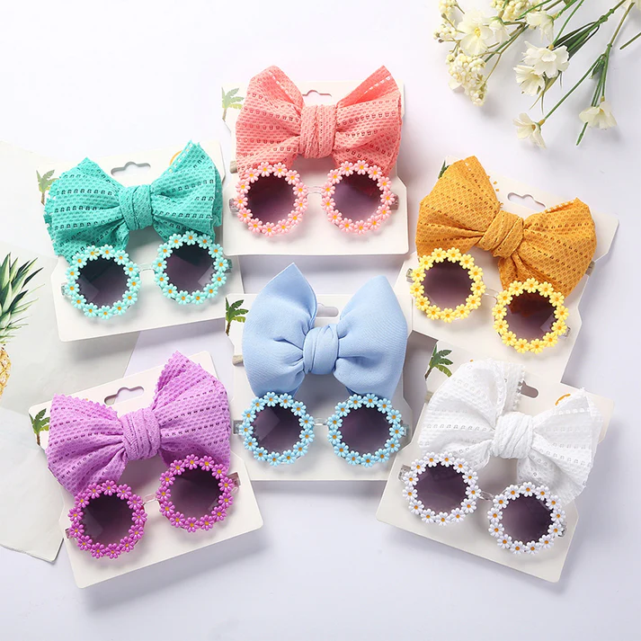 Set Ochelari de Soare pentru Fetite, Model Floricele Vesele, Marime Universala - Albastru [8]