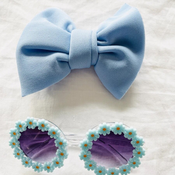 Set Ochelari de Soare pentru Fetite, Model Floricele Vesele, Marime Universala - Albastru [7]