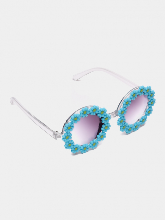 Set Ochelari de Soare pentru Fetite, Model Floricele Vesele, Marime Universala - Albastru [5]